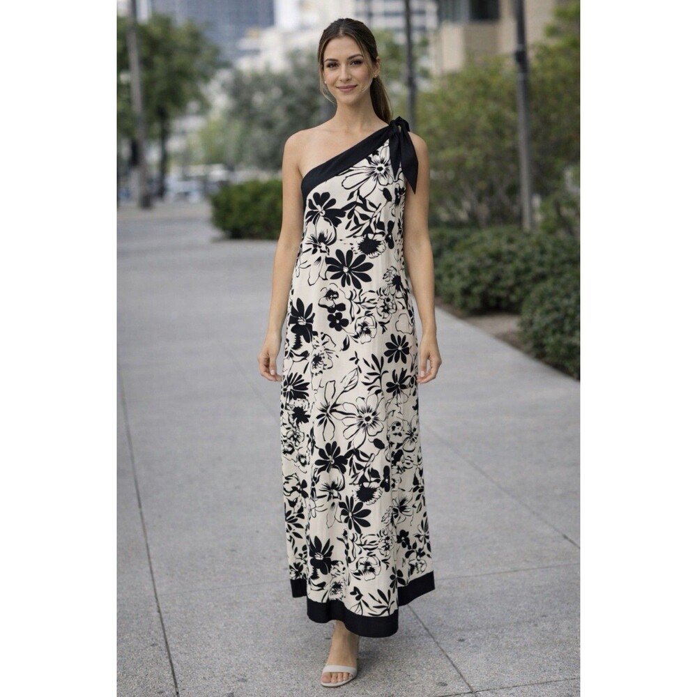 NWT Abercrombie & Fitch One-Shoulder Sash MIDI Dress Floral Resort size M Tall